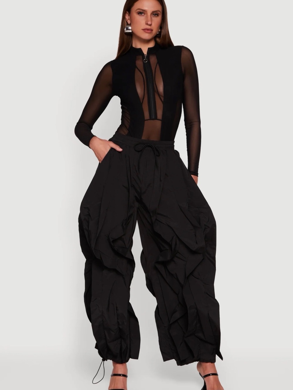 Black Drawstring Harem Pants for Women